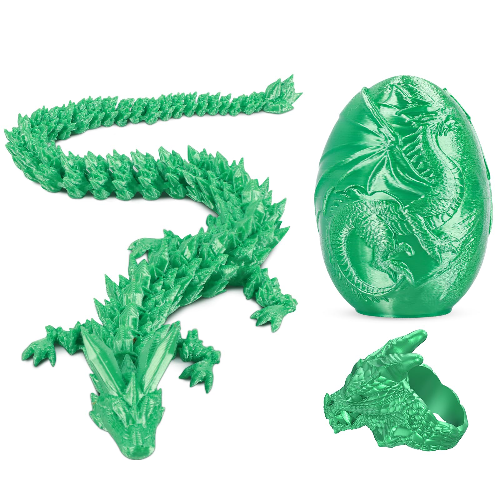3D Printed Dragon Egg with Engraved Western Dragons - Surprise Gift Set with Articulated Crystal Dragon and Ring  Fidget Sensory Toys for Kids  Birthday Halloween for Boys and Girls