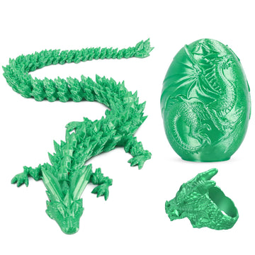 3D Printed Dragon Egg with Engraved Western Dragons - Surprise Gift Set with Articulated Crystal Dragon and Ring  Fidget Sensory Toys for Kids  Birthday Halloween for Boys and Girls