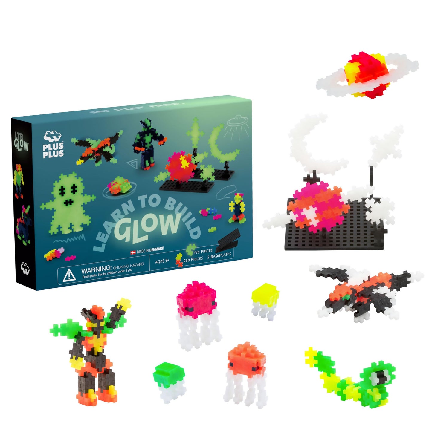 Plus Plus - Learn To Build, Glow In The Dark - Construction Building Stem - Interlocking Mini Puzzle Blocks For Kids