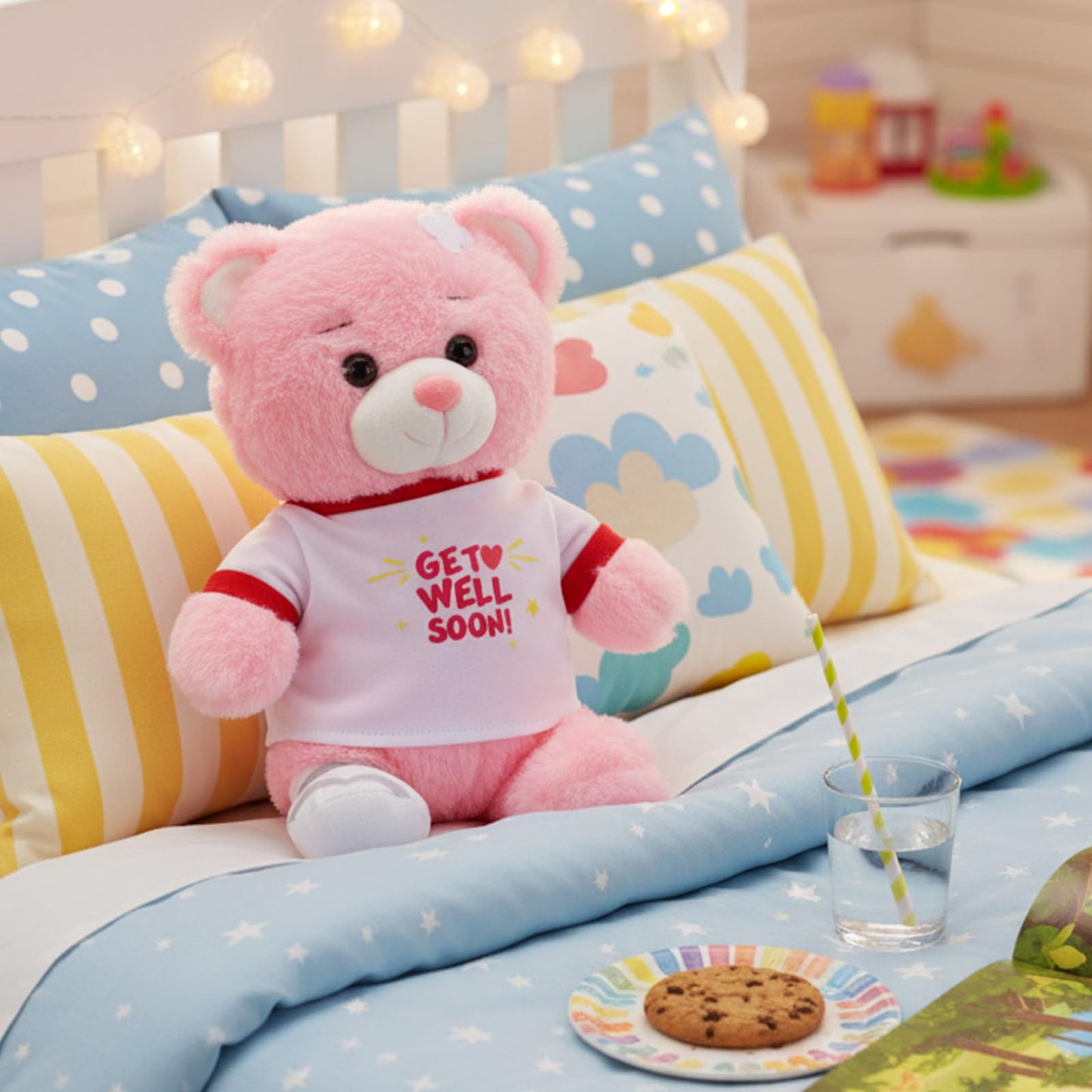 Deekin Get Well Soon Gifts for Kids Injured Recovery Bear Stuffed Animal Gifts Bear for Kids mature-themed with Broken Arm After Surgery Soft Bandage Plush 10 Inches (Pink Leg Injury)