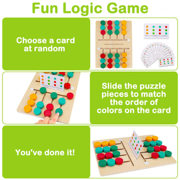 Augtoy Montessori Color Matching Learning Toys Sliding Puzzle For Kids 3 4 5 6 7 Years Old Preschool Logic Game Brain Teasers Boys Girls 2 Players Educational Wooden Toddler Travel Toys Gifts