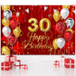 30Th Birthday Backdrop Banner Decorations Red And Gold For Women Men Happy 30 Years Old Bday Background Photography Party Decor Sign Supplies