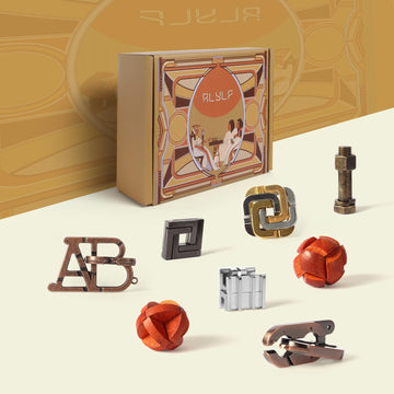 Rlylf 8 Pcs Brain Teaser Puzzles Favor Educational Toys Mind Puzzles Ancient Wooden And Metal 3D Unlock Interlock Iq Puzzles Box