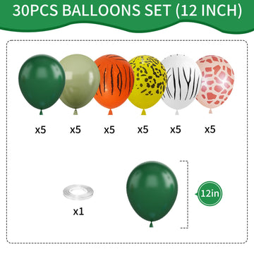 Jungle Balloons, 12 Inch Jungle Safari Balloons Animal Print Balloons Sage Green Olive Green For Jungle Safari Theme Party Decor