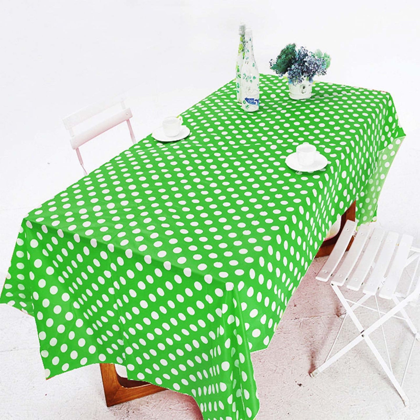 Zjdhpty 3Pack Plastic Table Cloth Disposable For Rectangle Tables, Green Polka Dot Table Cloths For Birthday Baby Shower Easter