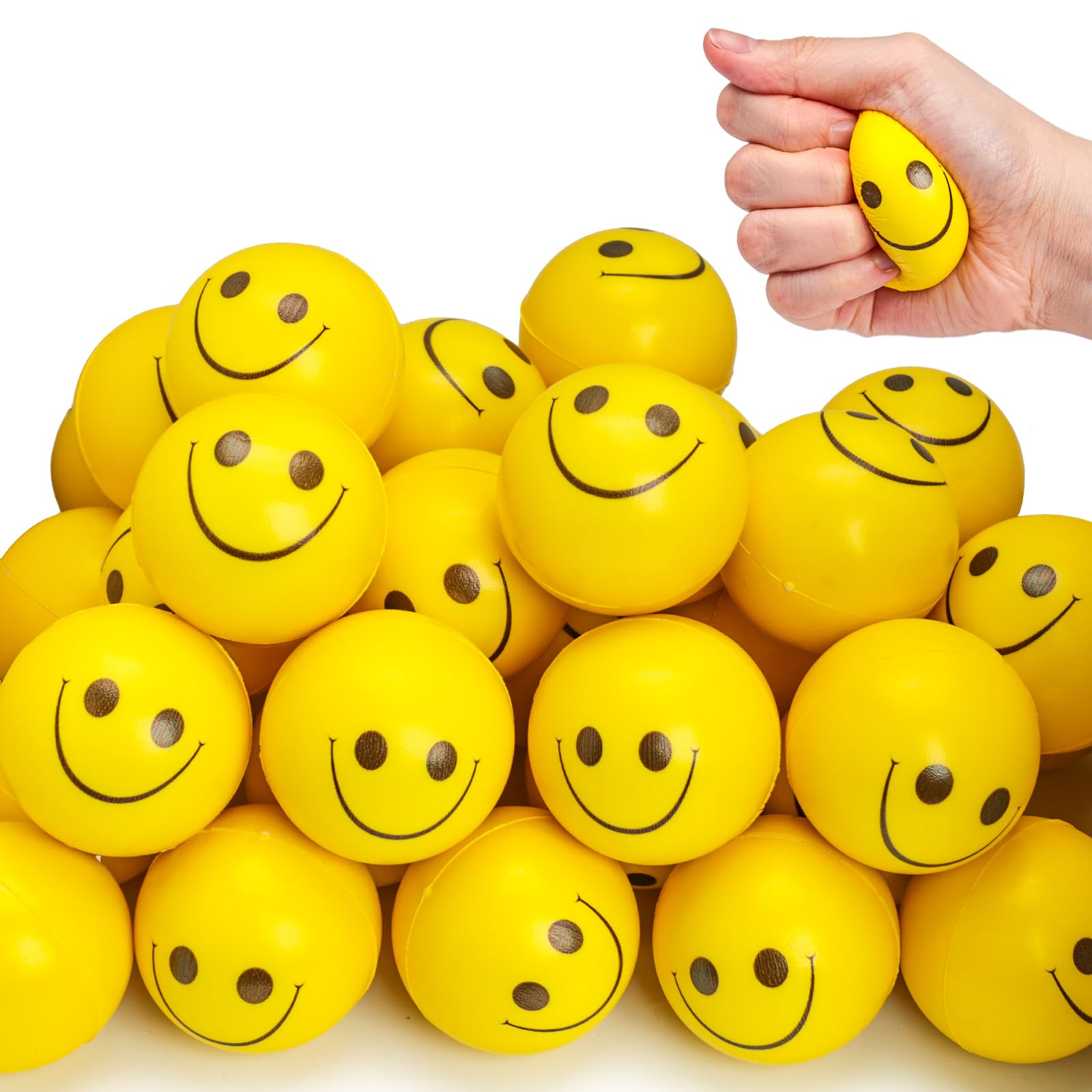 Lovestown 40Pcs Stress Balls Bulk, 2 Inch Smiley Face Stress Balls Mini Yellow Stress Relief Balls For Kids School Carnival Reward Party Bag