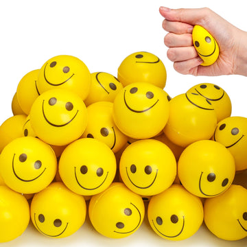 Lovestown 40Pcs Stress Balls Bulk, 2 Inch Smiley Face Stress Balls Mini Yellow Stress Relief Balls For Kids School Carnival Reward Party Bag