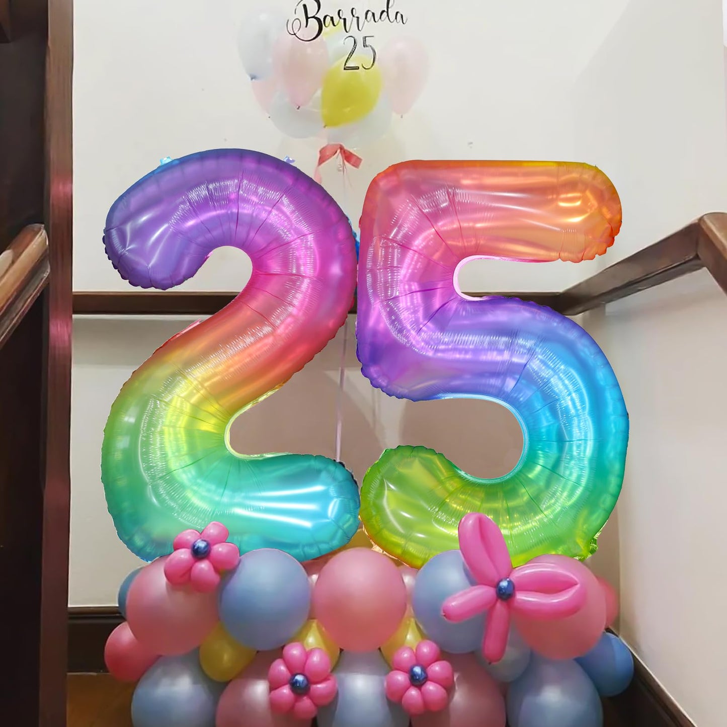 Paticool 40 Inch Rainbow Number Balloon 5, Large Number Foil Balloons Mylar For Girl Boy Birthday Party Celebration Decorations