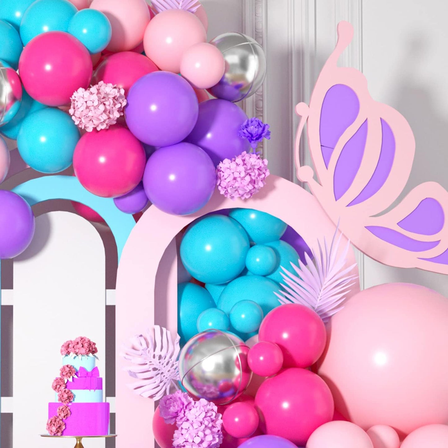 Pink Purple Blue Balloon Arch Kit, Pink Purple Balloon Garland Kit With Teal Blue, Pink And Purple Balloons, Pink Purple Blue Ba