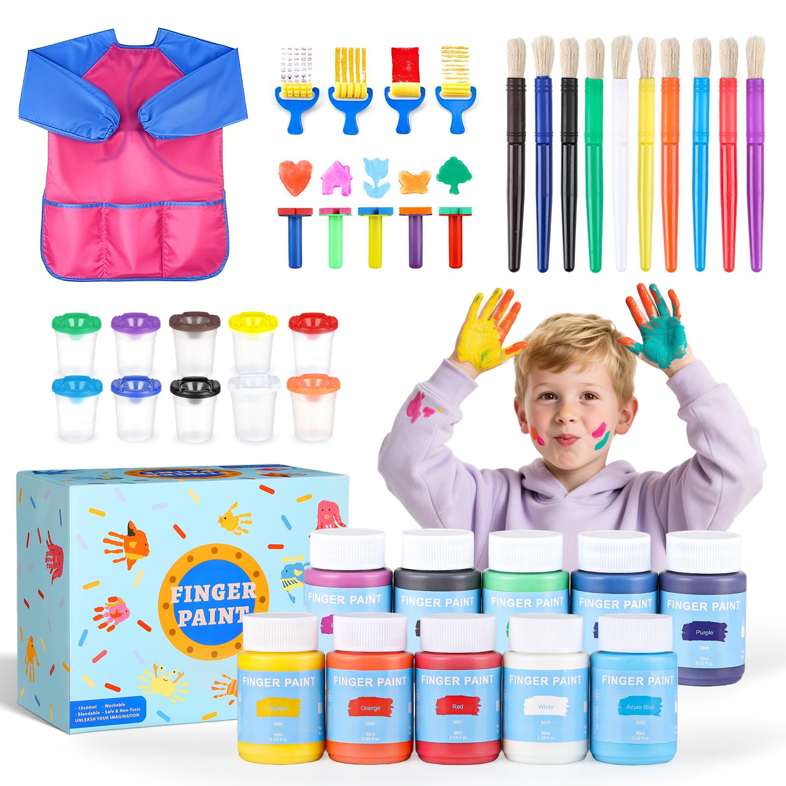 TMOL Washable Finger Paint for Toddlers, 40 PCS Non-Toxic Finger Paints, 10 Vibrant Colors (2fl oz), Baby Paint for Hand and Fee