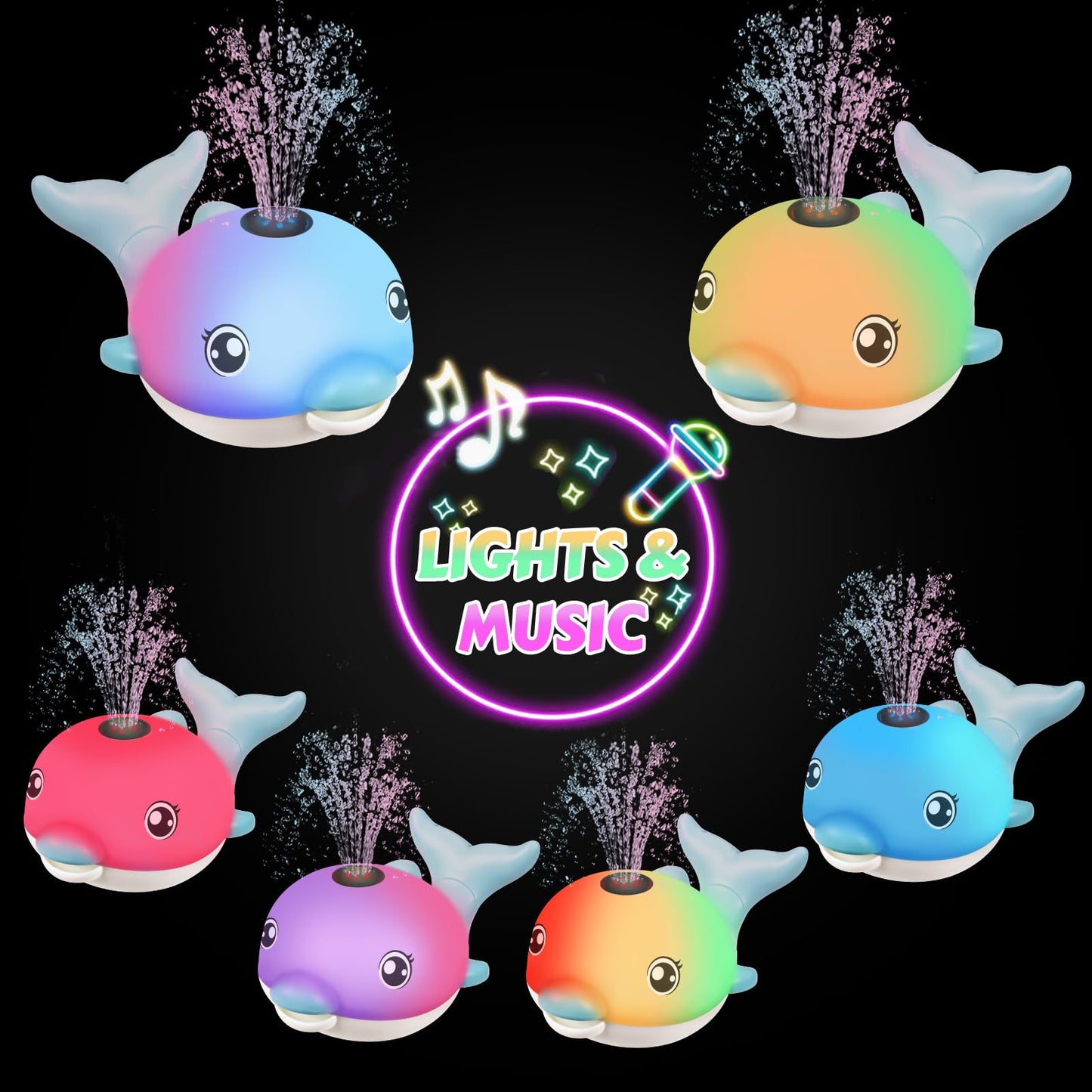 Baby Bath Toys, 2025 Upgraded Magnetic Charging Toddler Bath Toys for Kids Ages 1-3, Light Up Dolphin Bath Toy Sprinkler, Birthd