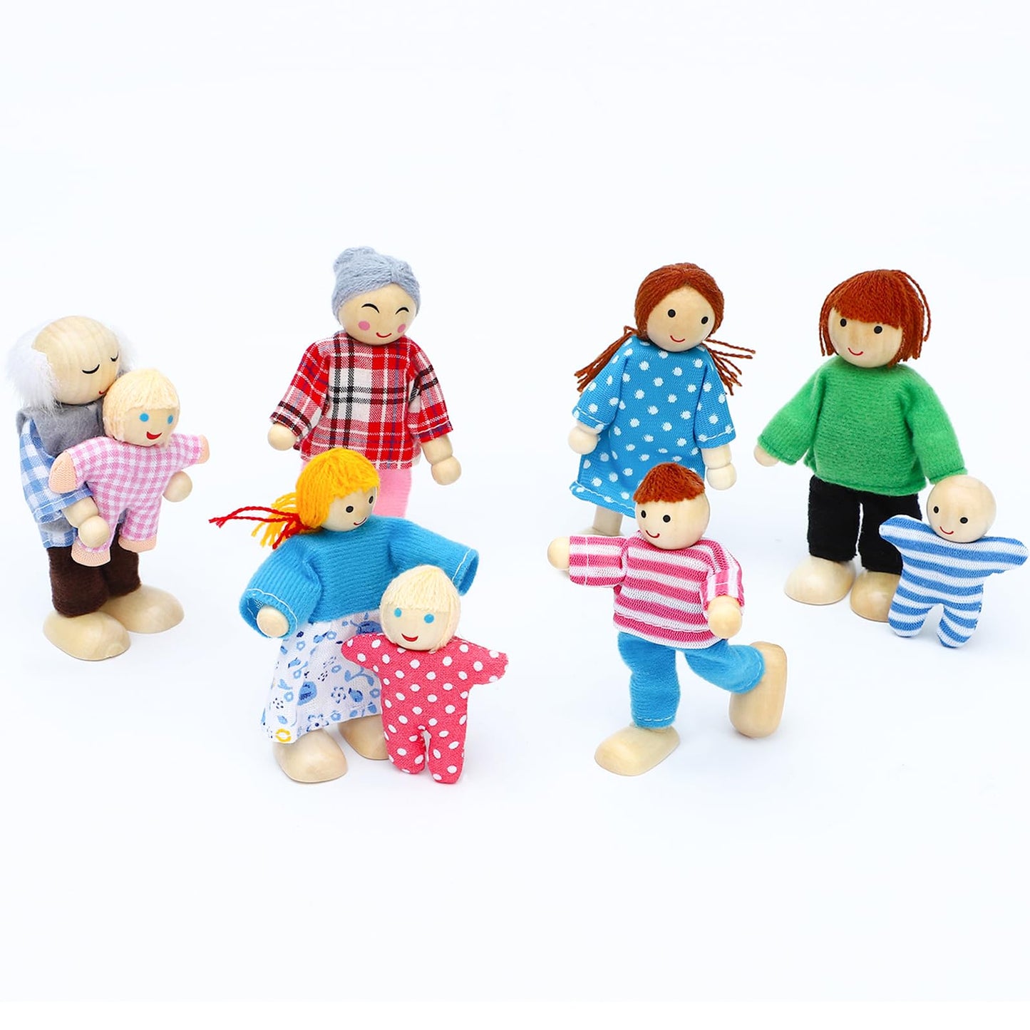 ONEST 17 Pieces Wooden Dollhouse Family Set Mini People Figures Sets Dollhouse Dolls Wooden Doll Family Pretend Play Figures Acc