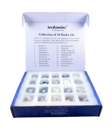 Rocksmins Ro20Pt Rocks Collection Set Of 20 For Students Of School Education Igneous Sedimentary Metamorphic Samples Collections