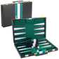 RERIVER Backgammon Set for 2 Players - Classic Green Leatherette Case, 15 inch Portable Travel Board Game