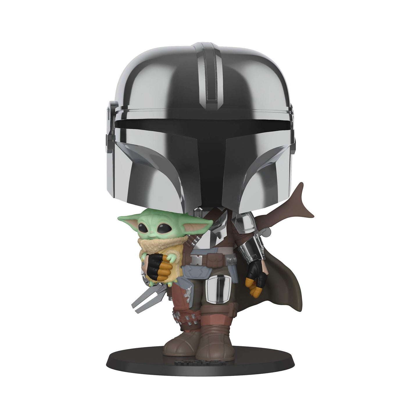 Funko Pop! Star Wars The Mandalorian 10 Inch Vinyl Figure - Chrome Mandalorian with The Child, Multicolor, Model 49931