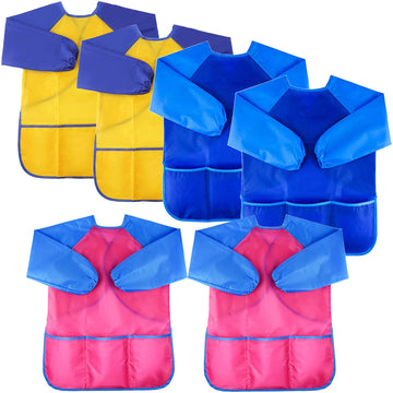 6Pcs Kids Art Smocks Toddler Smocks Waterproof Smocks For Kids Painting Colorful Children Aprons Artist Painting Smocks Long Sle