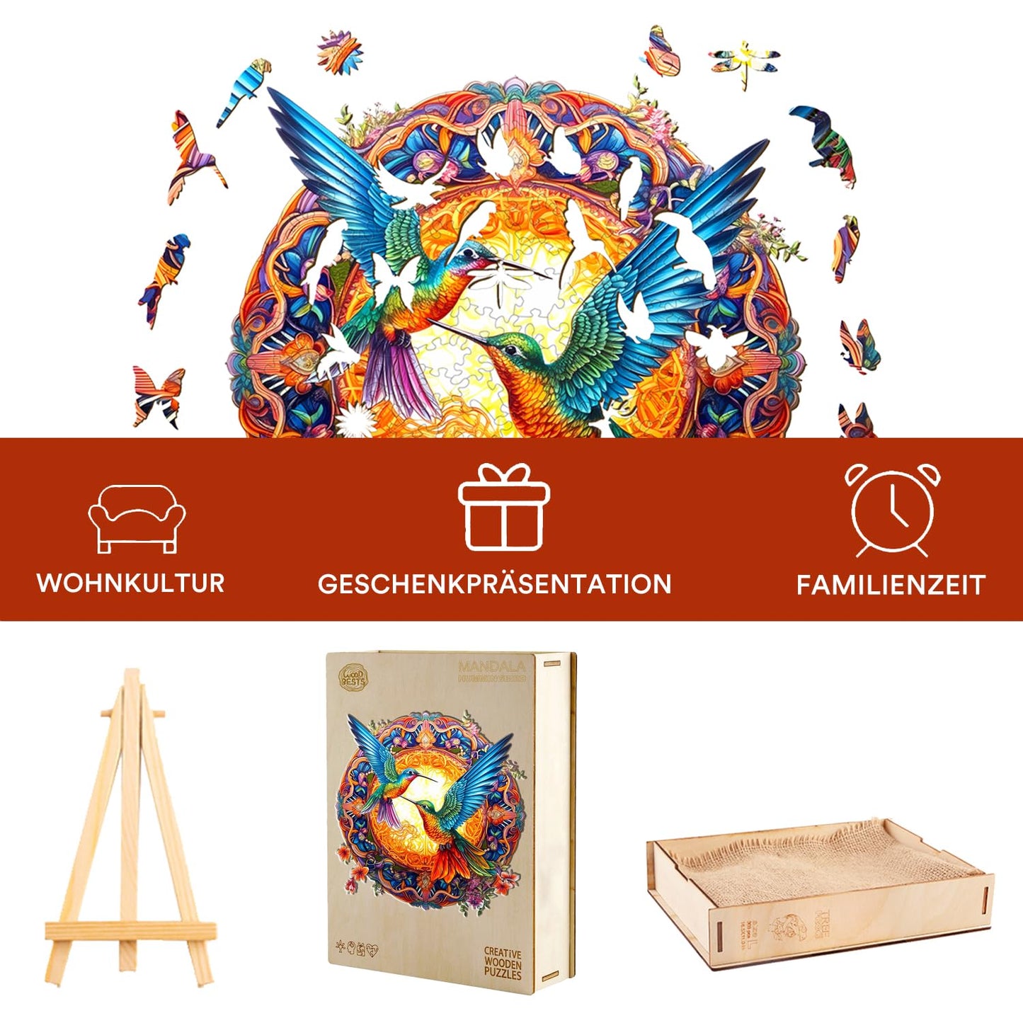 Jigfoxy Wooden Puzzles for mature-themed  Hummingbird Wooden Jigsaw Puzzles  Unique Animal Shape Puzzles  Christmas Thanksgiving Gifts for Family Friend(L-13.8 * 13.8in-300psc)
