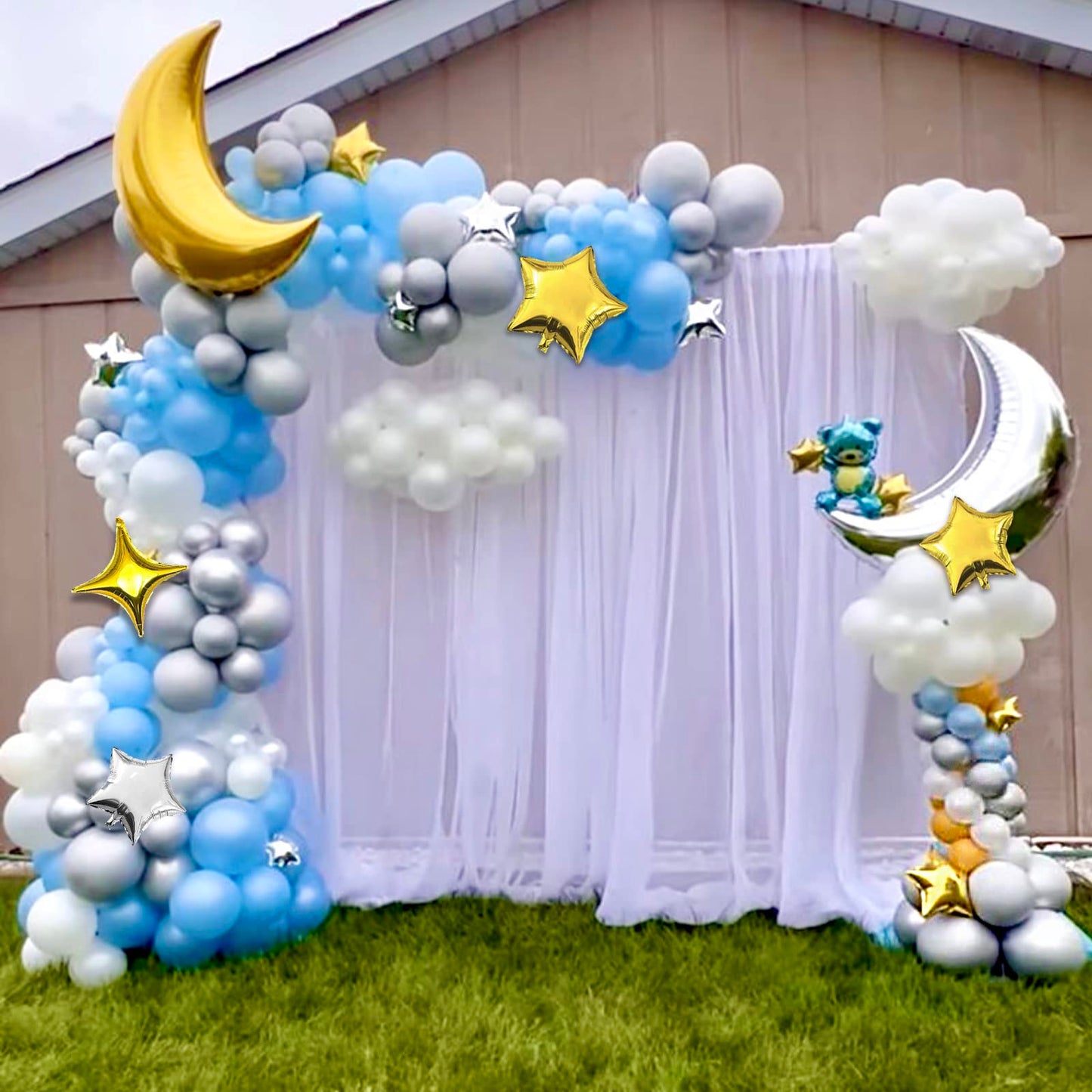 54Pcs Star Foil Balloons Moon Foil Mylar Balloons Kit With 50Pcs Gold Star Balloons And 4Pcs Large Moon Foil Balloons For Baby S
