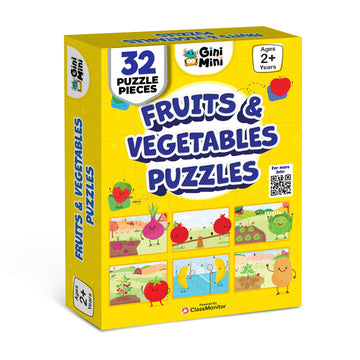 Ginimini Fruits & Vegetables Puzzle For Kids 2 3 4 5 Years | Educational 2 Piece Puzzle For Memory & Motor Skills | Return & Bir