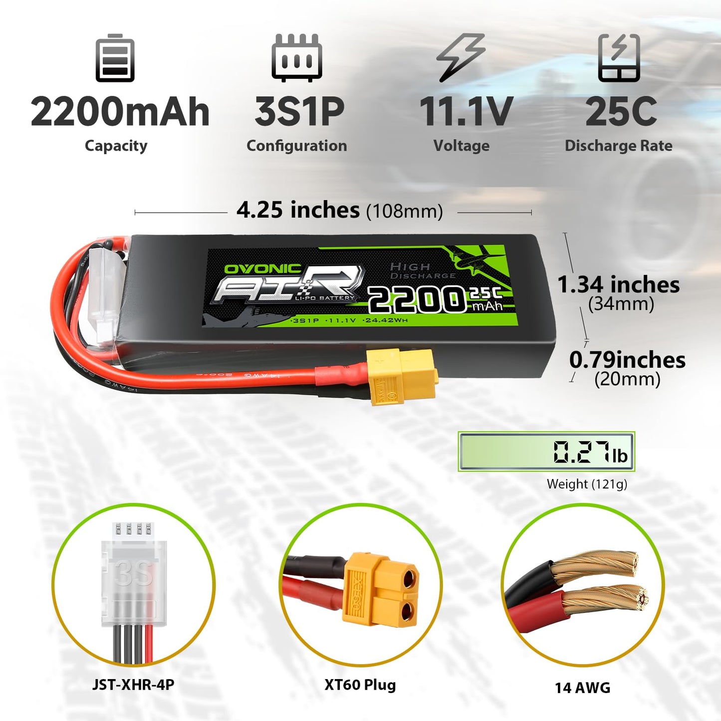 Ovonic 3S Lipo Battery 25C 2200Mah 11.1V Lipo Battery With Xt60 Connector For Rc Airplane Helicopter Quadcopter Rc Car Truck Boa