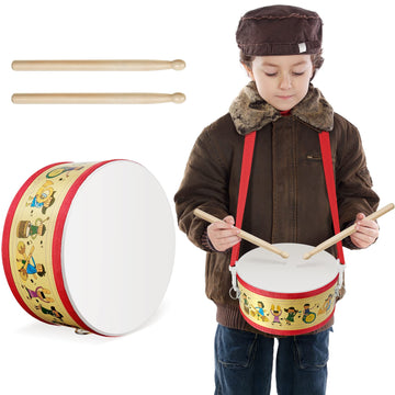 Kids Drum Set 7.87 In Wooden Toy Drum With Adjustable Strap 2 Drumsticks Educational Sensory Musical Instrument Drum Set For Tod