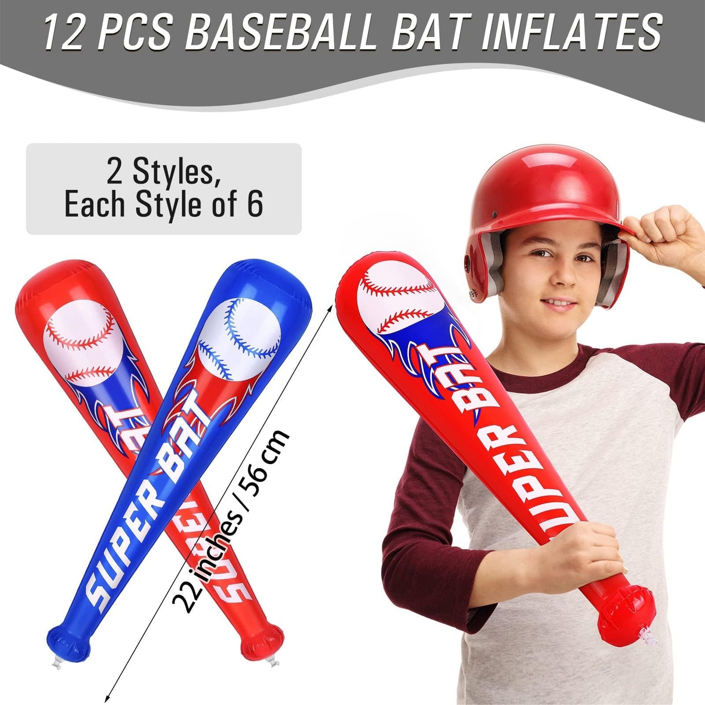 durony 12 Pieces Baseball Bat Inflates 22 Inch Inflatable Baseball Inflates  Baseball Party Supplies  Sports Theme Toy  Birthday Party Decorations