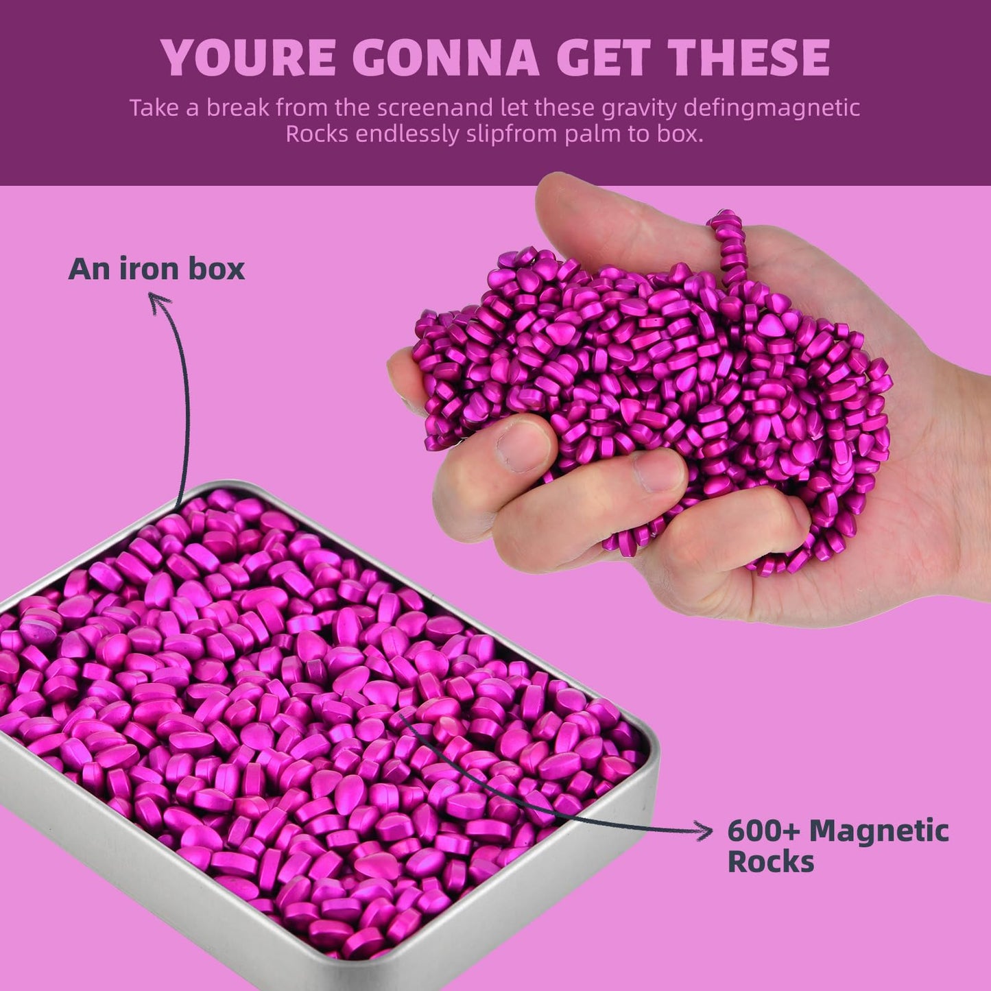 Magnetic Ferrite Putty Rocks,Rose Red More Than 600 Weak Magnetic Smooth Ferrite Pebbles, Magnet Rock Desk Toys And Time-Killer