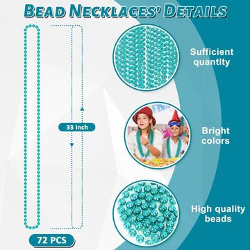 72PCS Mardi Gras Beads, Metallic Blue Bead Necklace Party Favors, 33'' Mardi Gras Necklace Women Men Stuff, Festival Parade Thro