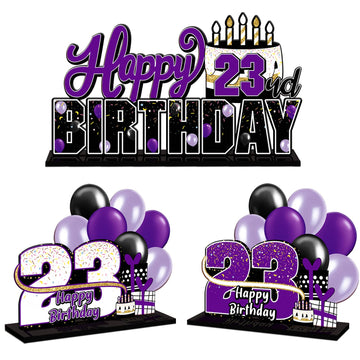 Lingteer Happy 23Rd Birthday Purple Acrylic Table Topper Centerpieces Set - Cheers To 23 Years Old Birthday 23Rd Bday Party Gift Decorations.