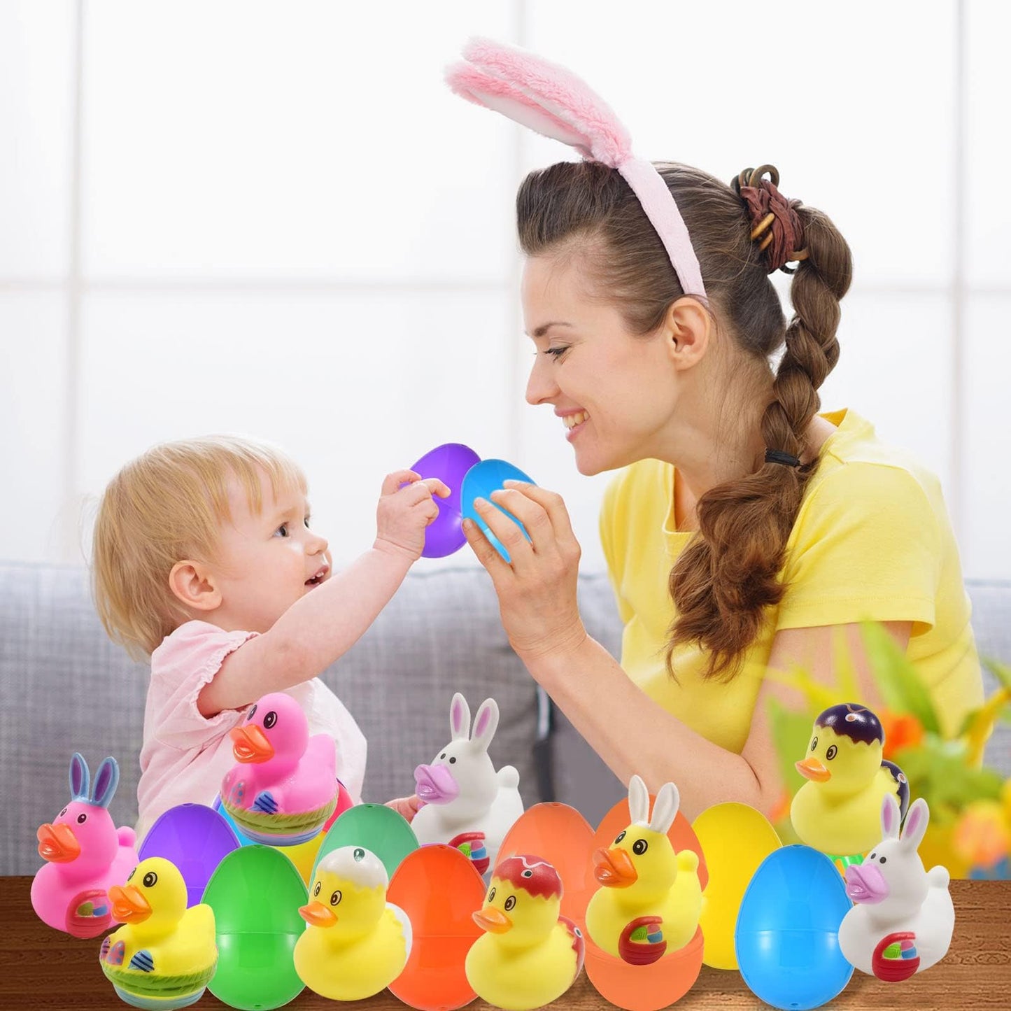 20 Pcs Prefilled Easter Eggs With Rubber Duckies Bright Colorful Easter Eggs Prefilled With Variety Bunny Duckies For Kids Easter Basket Stuffers And Party Favors