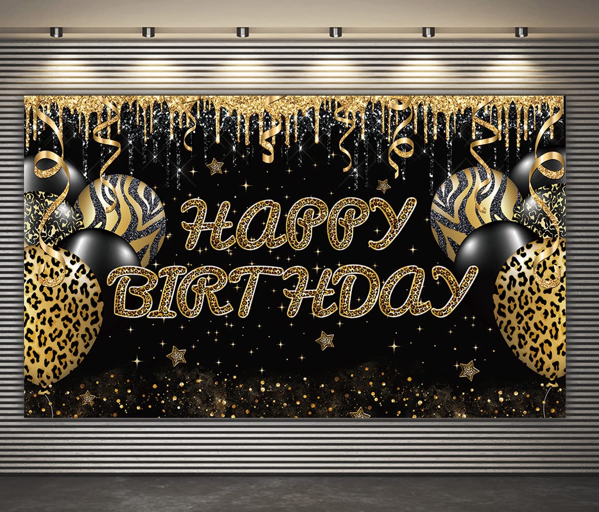 Large Gold Leopard Happy Birthday Backdrop Huge Leopard Happy Birthday Banner Cheetah Birthday Party Decoration Gold Leopard Bir