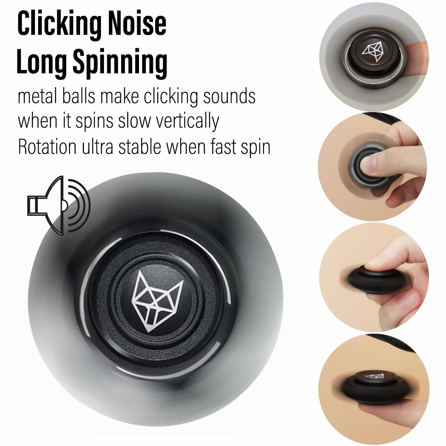Freelove Upgraded Fox Tri 1.8'' Fidget Spinner with Steel Beads  Luminous Metal Spinners Toys for mature-themeds  enhanced Bearing 2~4 Min  Autism Sensory ADHD Anxiety Focus Meditation  Aluminum Alloy  Black