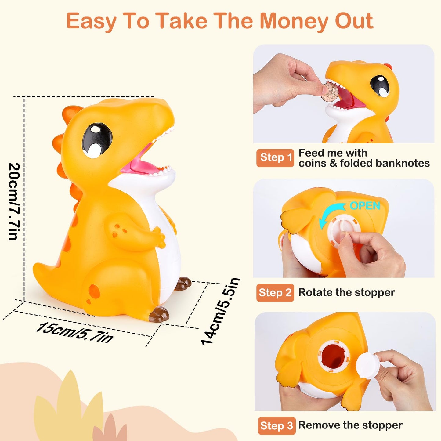 Dinosaur Piggy Bank For Kids Unbreakable Money Coin Bank For Boys Girls With Diy Stickers,Toddler Gifts For Birthday,Easter,Baby