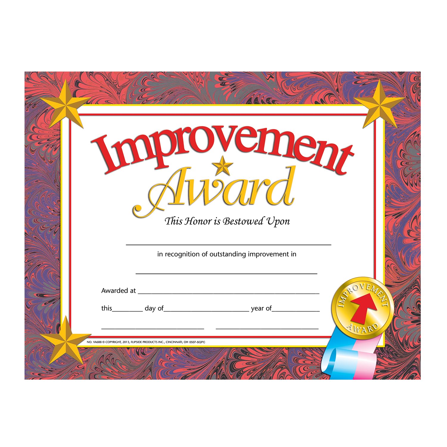 Flipside Products Improvement Award Certificate, Recognition, Award Student Achievement, Incentive, Hayes, Full-Color, 8.5'' X 1