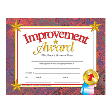 Flipside Products Improvement Award Certificate, Recognition, Award Student Achievement, Incentive, Hayes, Full-Color, 8.5'' X 1