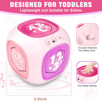 Learning Cube Toys For 1+ Year Old Girl, Bilingual Cube With Music & Light, Educational Toy For Toddler Age 1-2, Early Learning Musical Baby Toys 12-18 Month, Christmas Birthday Gifts For Kids Aged 1+
