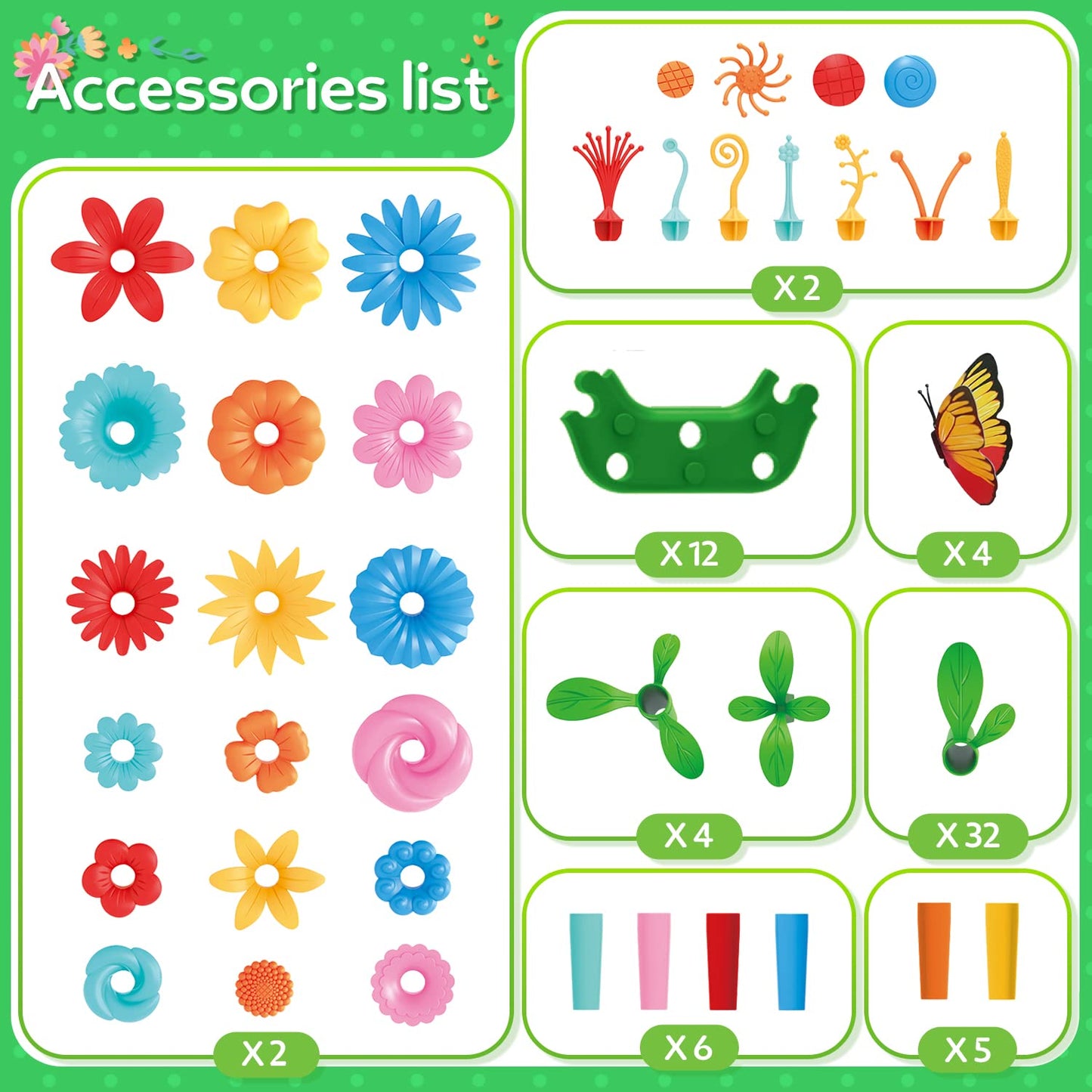 YEEBAY Flower Garden Building Toys - STEM Educational Play Set for Girls Age 3-7 - 148 PCS Multicolor Plastic Stacking Game
