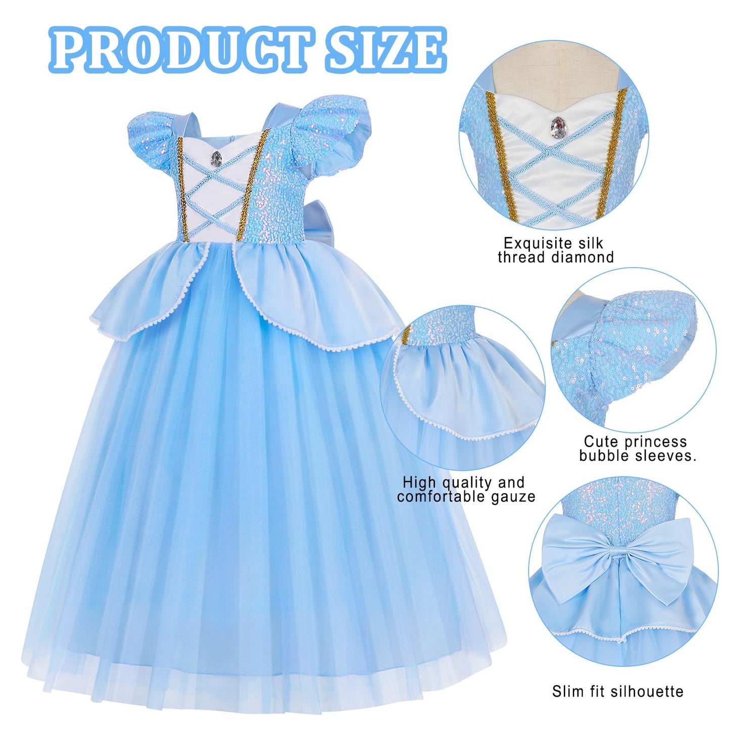 Wyb Girls Princess Costume Dresses Blue Princess Dress Up Clothes With Accessories For Halloween Cosplay Carnival Party