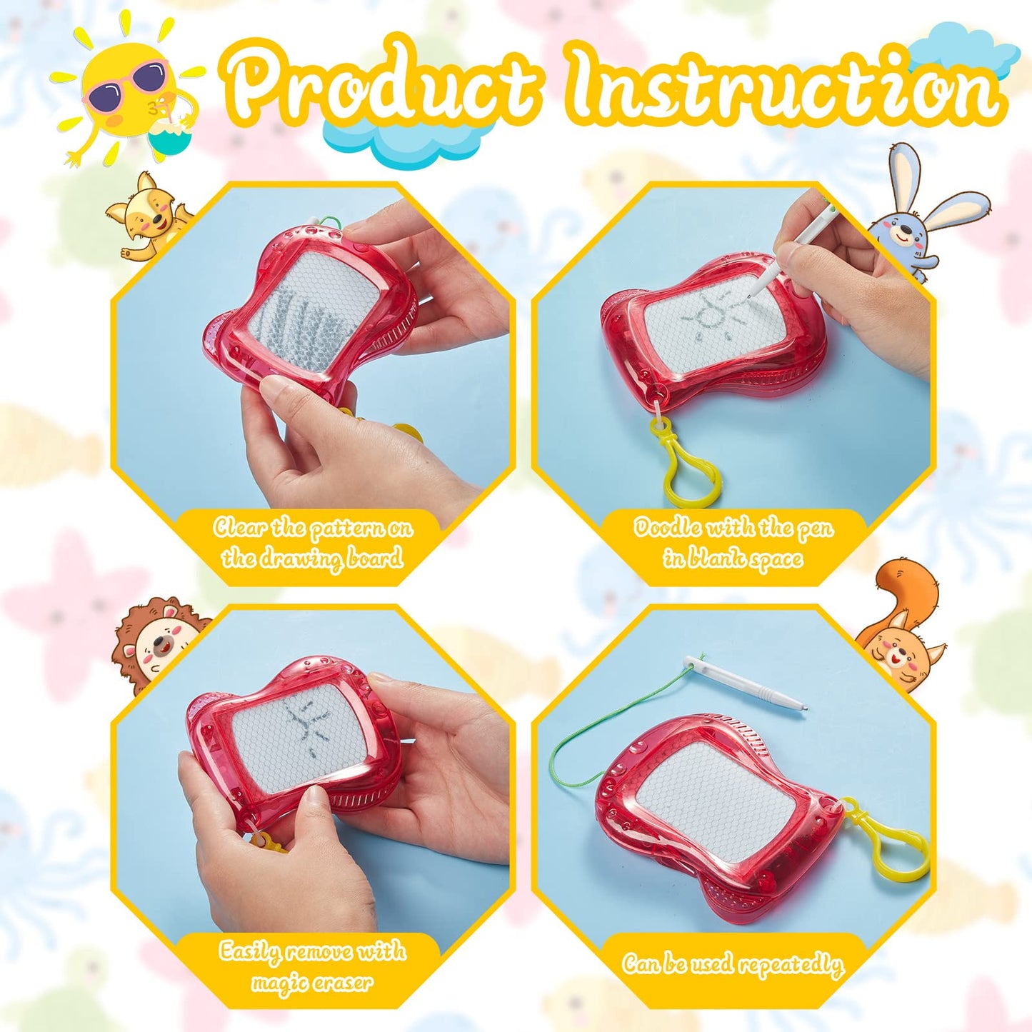 24 Pcs Mini Magnetic Drawing Doodle Board For Kids Backpack Keychain Clip Drawing Board Erasable Sketch And Painting Pad For Classroom Rewards Party Favors Goodie Bag Stuffers (Bear)