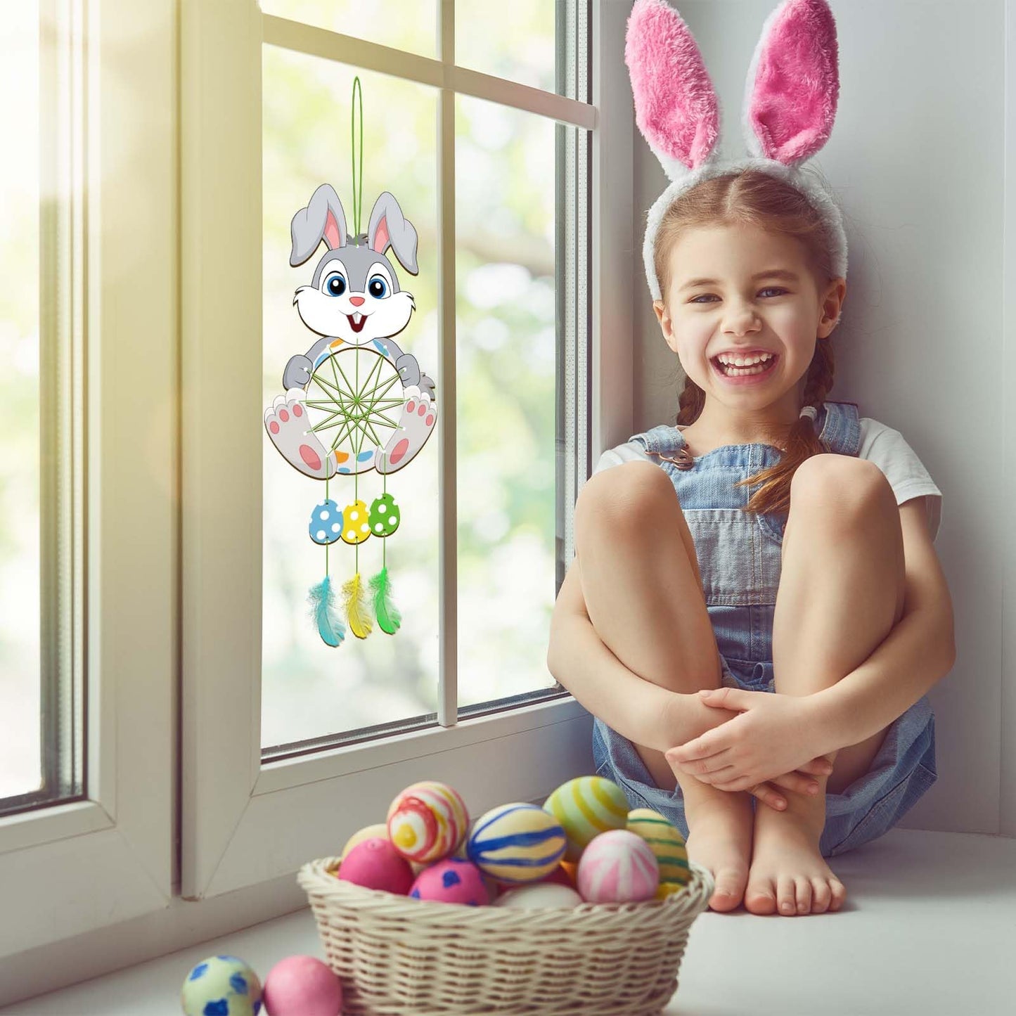 Fennoral 5 Pack Bunny Dream Catcher Craft Kit For Kids Paint You Own Easter Rabbit Dream Catcher Ornament Diy Coloring Wooden Ea