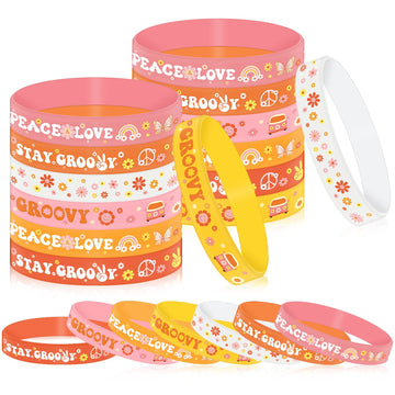 Sasylvia Hippie Boho Silicone Bracelets Groovy Retro Wristbands Hippie Rainbow Bracelets Daisy Flower Peace And Love Wristbands