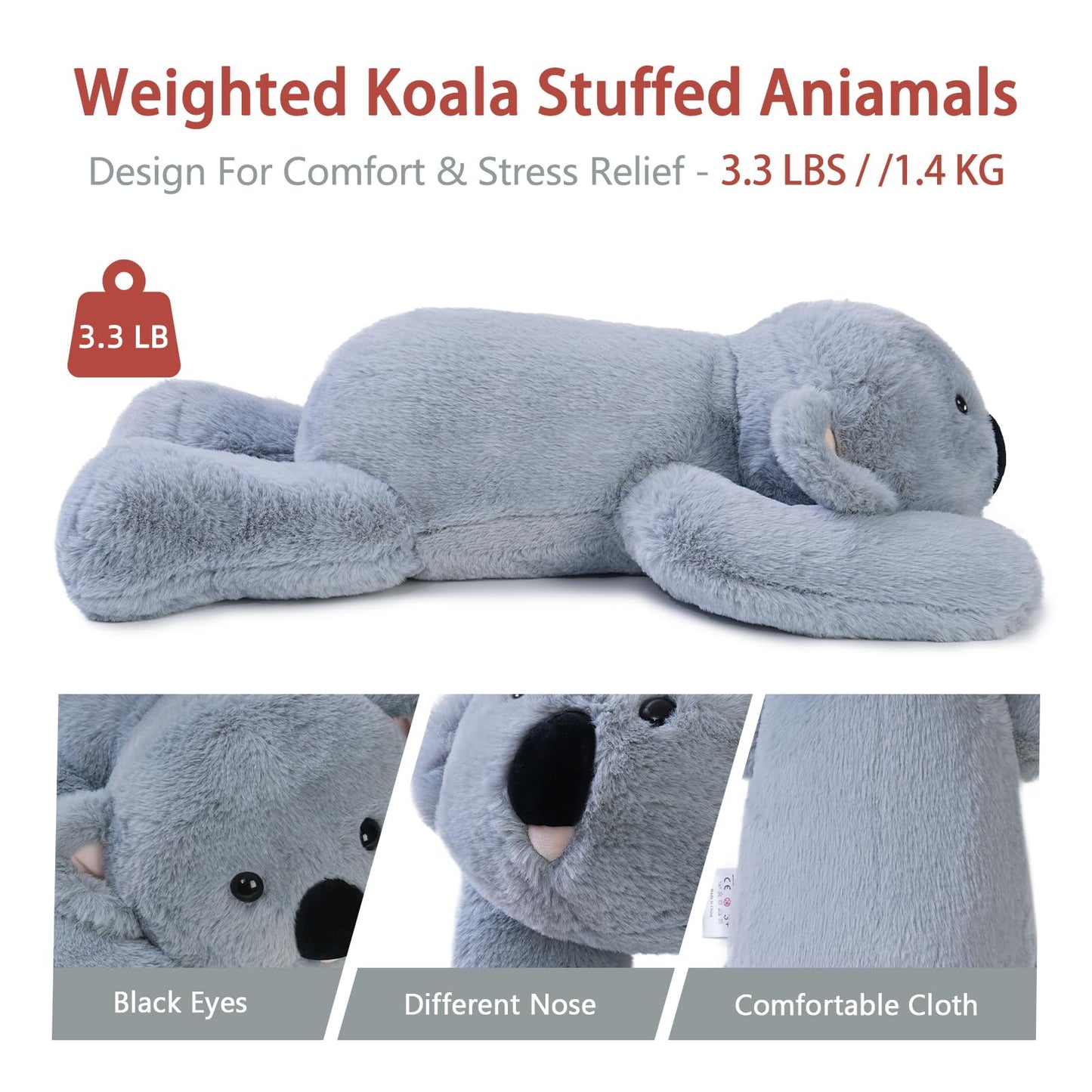Niuniu Daddy 20'' | 3.3 Pound Koala Weighted Stuffed Animals for Adults Kids, Large Stuffed Koala Pillowfort Plush Animal Toys f