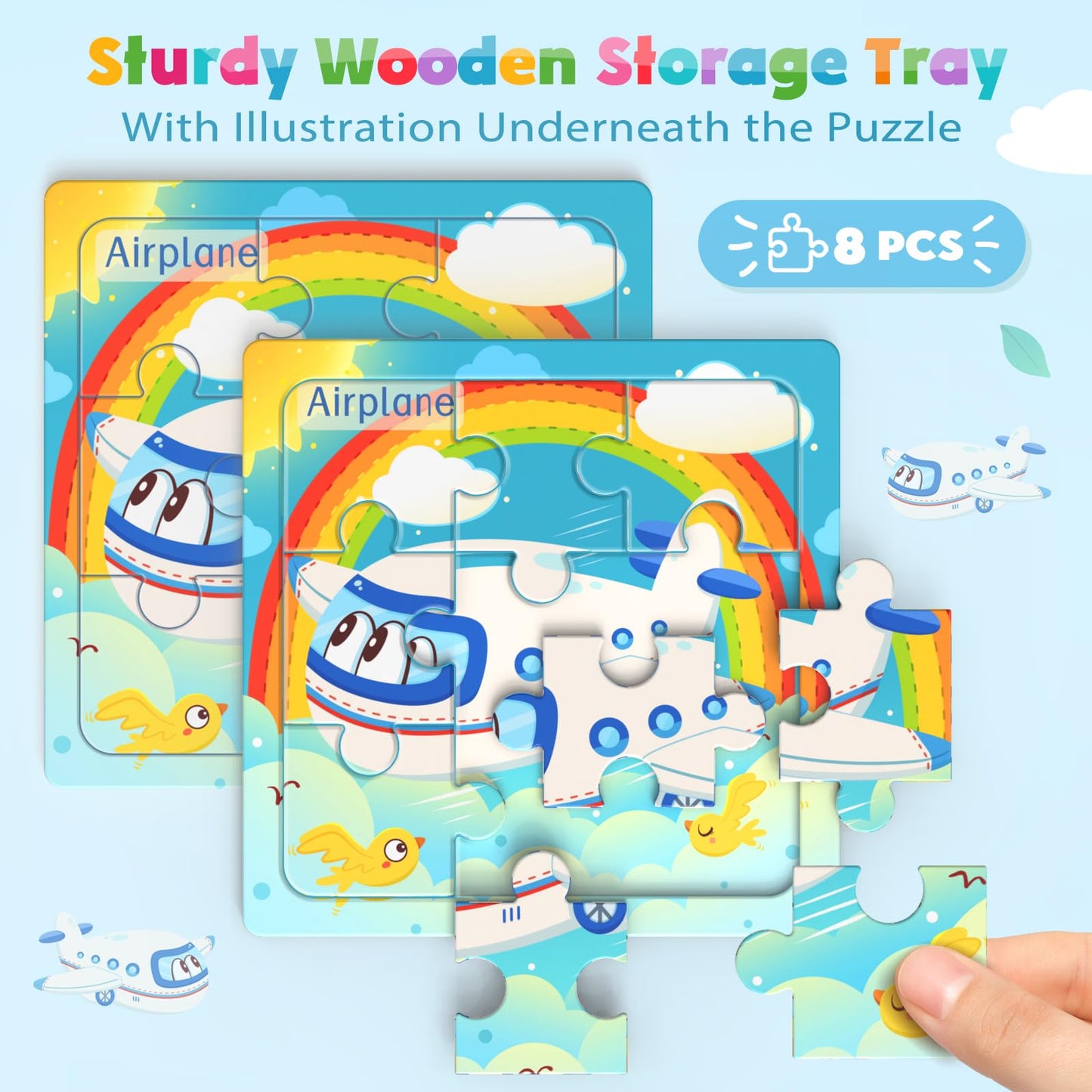 Zeoddler Wooden Puzzles For Toddlers, 8 Pack Vehicle Jigsaw Puzzles For Kids3-5, 9 Pieces Preschool Learning Activities, Learnin