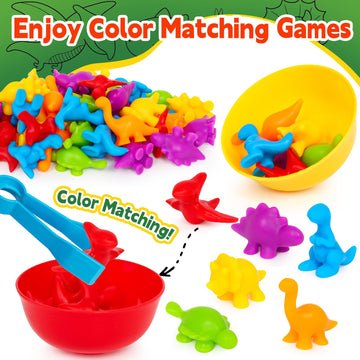Fnqutoy Counting Dinosaur Color Sorting Toys For Toddlers 1-3,Montessori Sensory Education Preschool Learning Activities Countin
