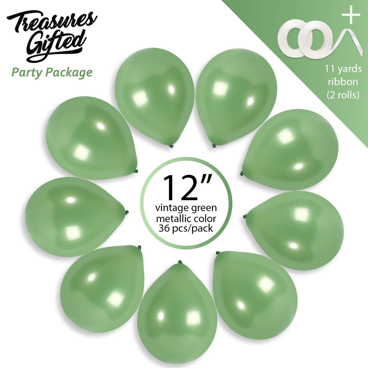 Treasures Gifted Metallic Sage Green Balloons - Olive Green Balloons - Dark Green Balloons - Hunter Green Balloons - Large Green
