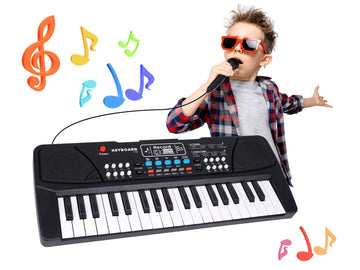 M Sanmersen Upgraded Kids Piano Keyboard 37 Keys With Microphone, Music Toys Birthday Gifts For 3 4 5 6 Year Old Boys Girls, Black