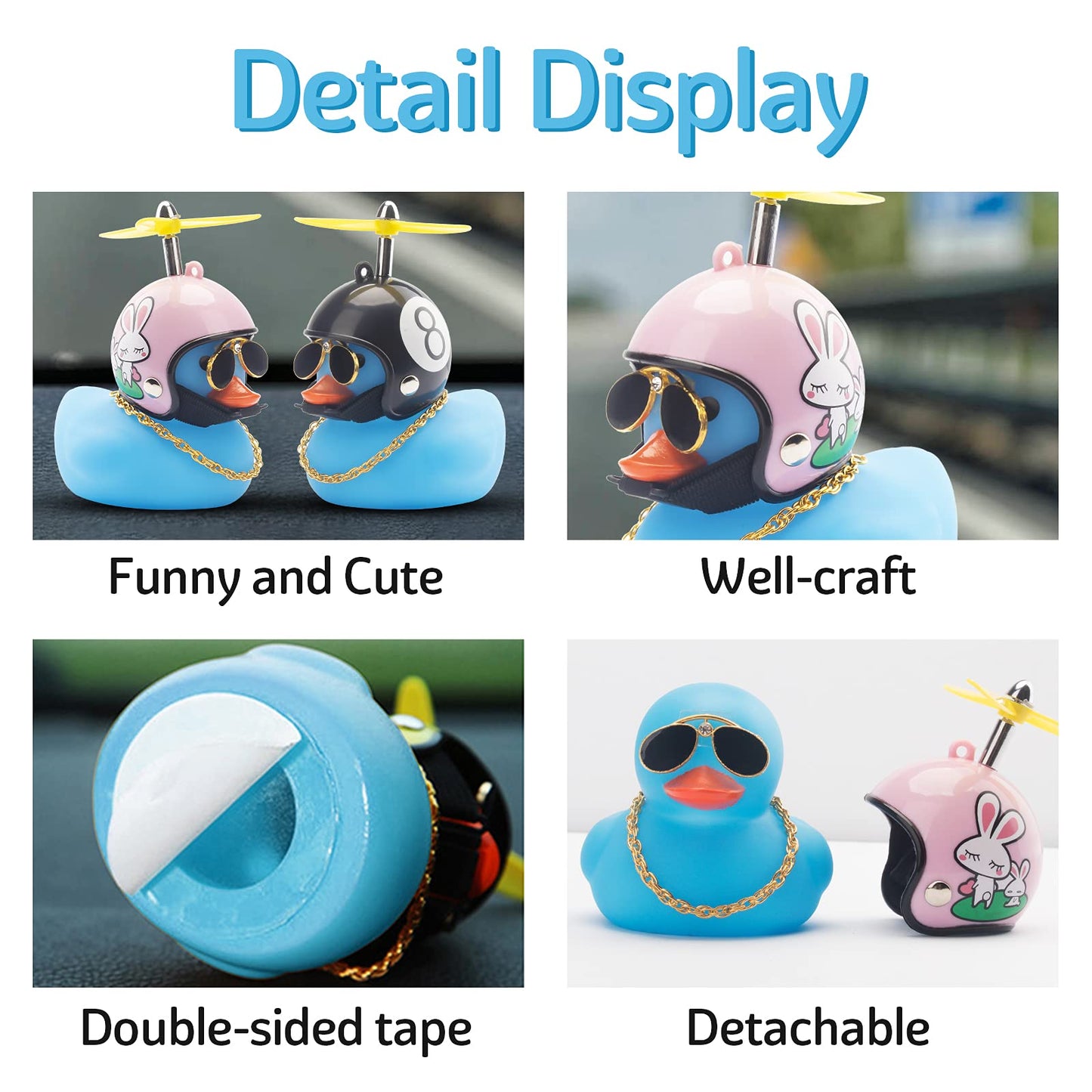 Wonuu Rubber Duck Toy Car Decoration - Blue Duck Car Dashboard Decoration With Cool Glasses And Propeller Helmet
