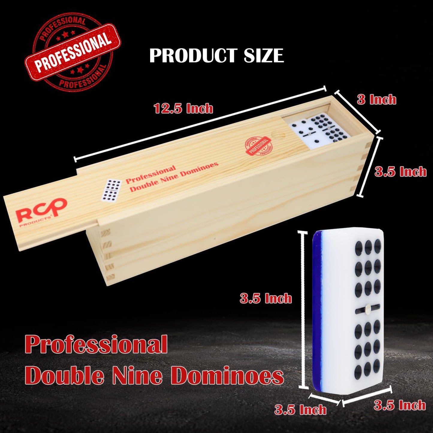 Rcp Products Dominos Professional Double 9 Domino Set Of 55 Tiles, Metal Spinner, Classic And Travel Board Game With Wood Case J