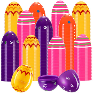 50 Pcs 3.5 Inch Large Easter Eggs Printed Bright Eggs Fillable Plastic Easter Eggs Easter Basket Stuffers Bulk Colorful Eggs for