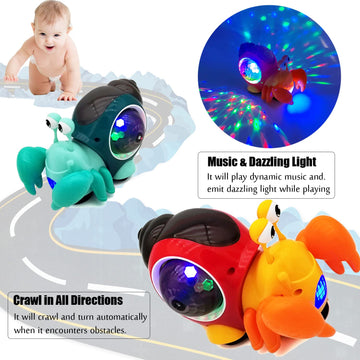 Tipmant Baby Toddler Electric Crab Cute Electronic Animal Vehicle Car Toy Crawl, Play Music, Luminous Light Kids Birthday (Orange)